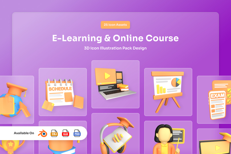 E-Learning and Online Course 3D Icon Pack