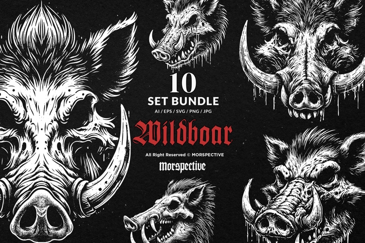 10 Bundle Dark Art WildBoar Hog Pig Jungle Wild Beast Animal