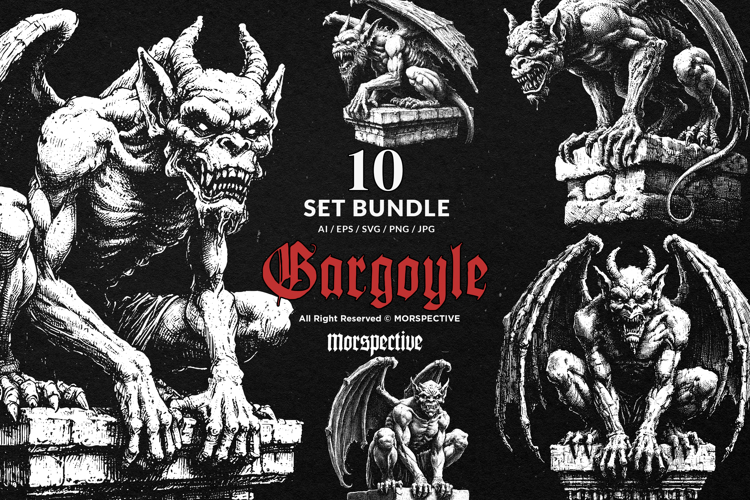 10 Bundle Dark Art Gargoyle Statue Gothic Horror Demon