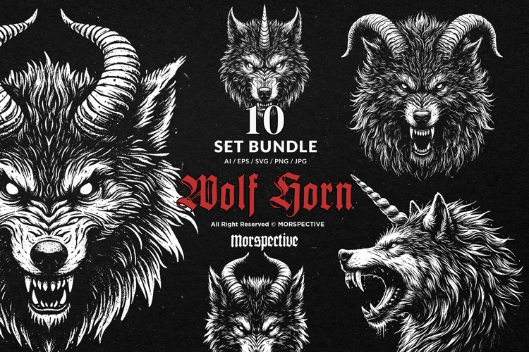 10 Bundle Dark Art Wolf Horn Scary Horror Beast Monster