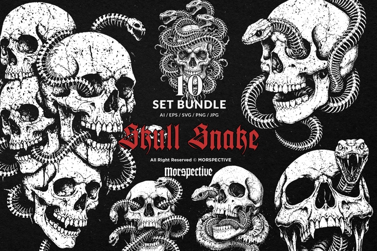 10 Bundle Dark Art Skull Snake Bone Skeleton Death Tattoo