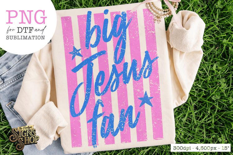 Big Jesus Fan PNG | Christian Retro Stripe Design