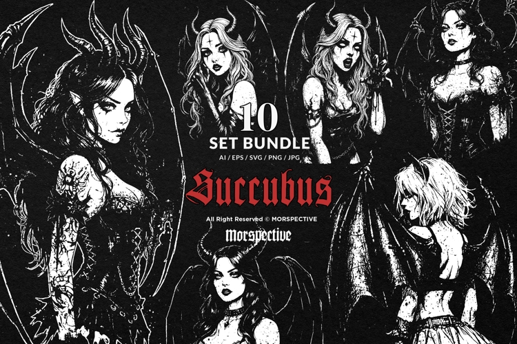 10 Bundle Dark Art Succubus Devil Angel Girl Demon Gothic