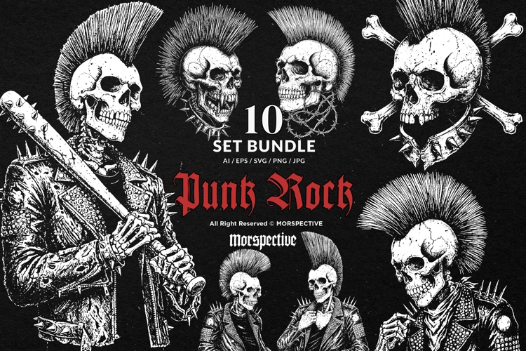 10 Bundle Dark Art Punk Rock Skull Mohawk Rebel Music Anarch