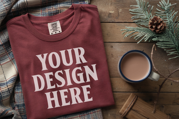 Crimson Comfort Colors 1717 Christmas Folded T-Shirt Mockup