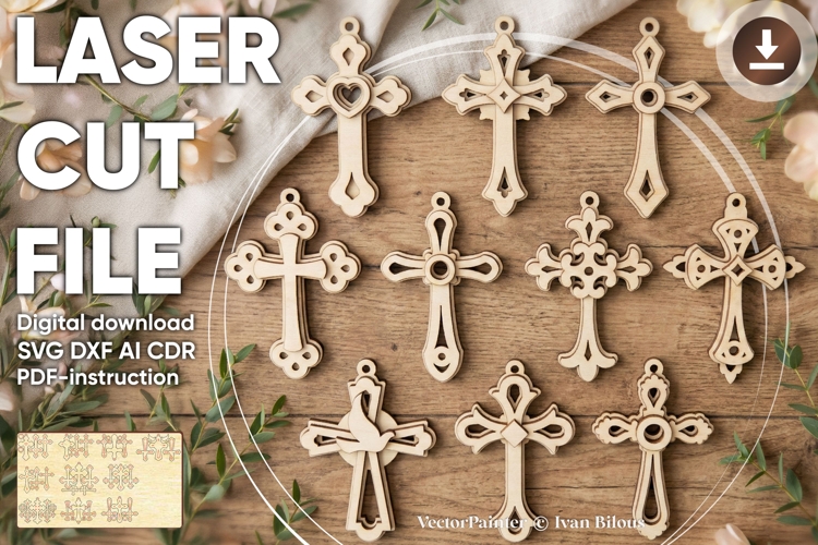 Cross Laser Cut Bundle, SVG Christian Ornament Vector Set
