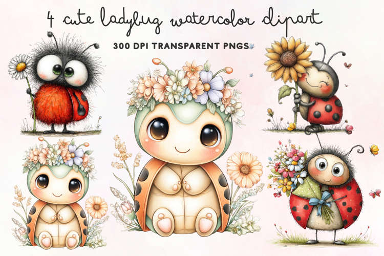 Cute Ladybug Watercolor Clipart PNG