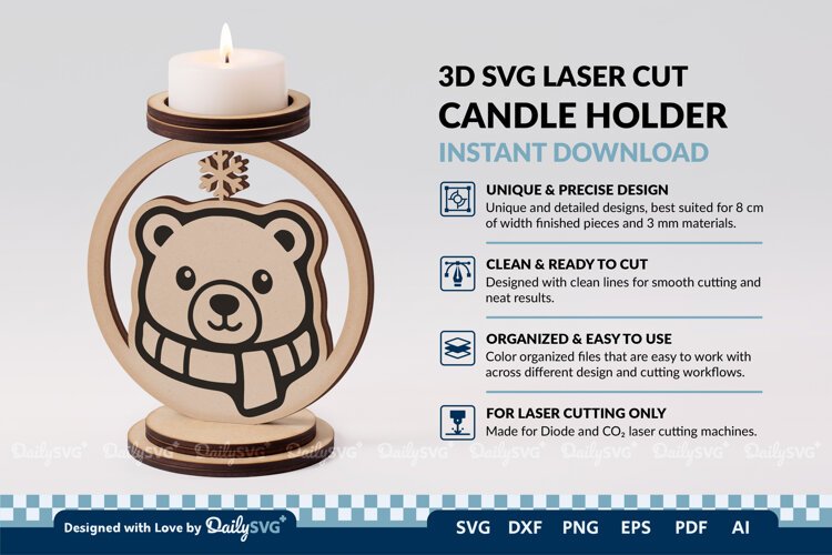 Cute Winter Animal Candle Holder SVG | Laser Cut Decor example image 1