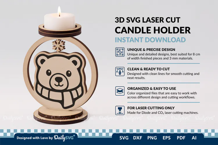 Cute Winter Animal Candle Holder SVG | Laser Cut Decor