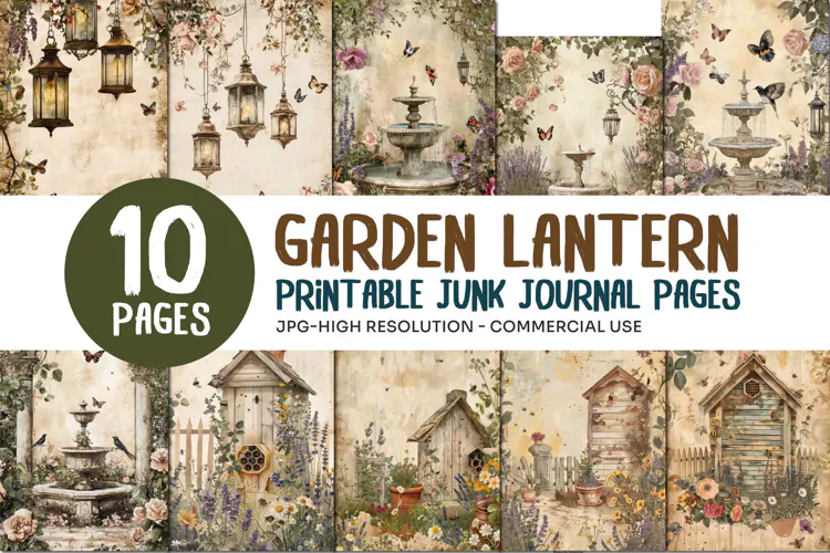 Vintage Garden Lantern Junk Journal Pages