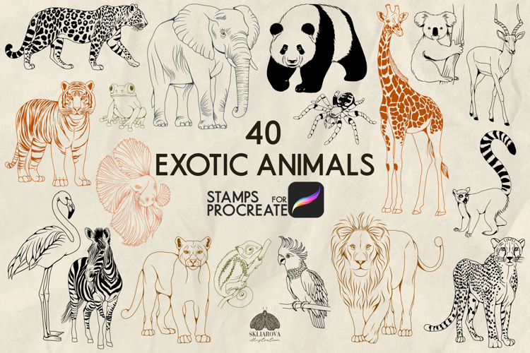 Exotic Animals Procreate Stamps