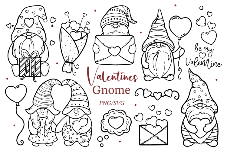 Valentines Gnome Outline SVG PNG
