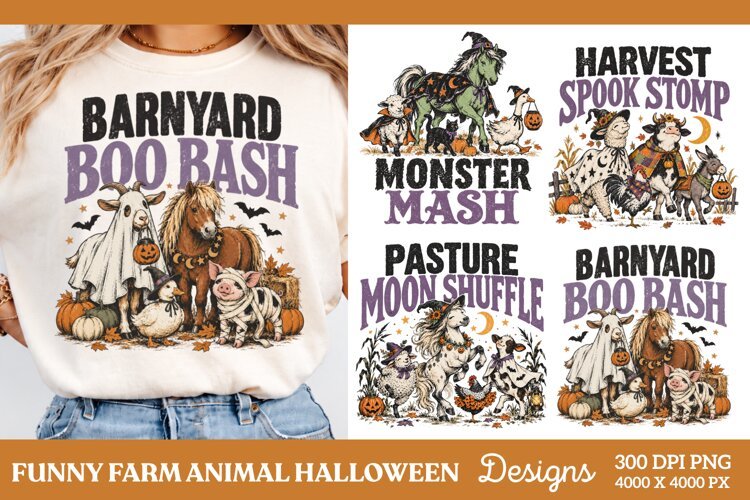 Barnyard Boo Bash Halloween PNG, Funny Farm Animal Halloween example image 1