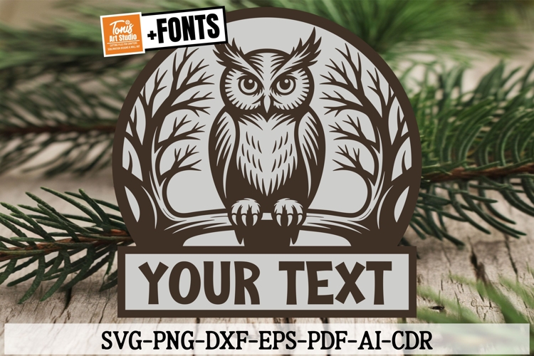 Owl SVG Laser Cut Files | Name Sign Vector | Cricut DXF PNG