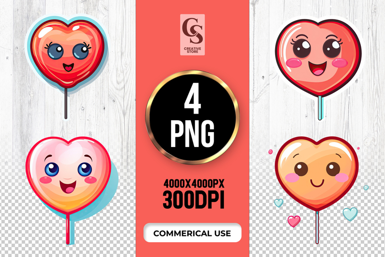 Cute Heart Lollipop Clipart Sublimation PNG