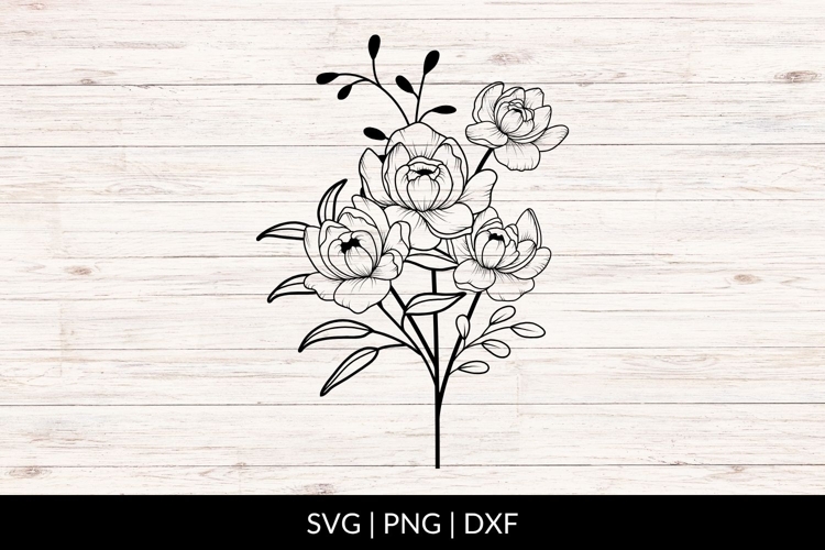 Hand Drawn Peonies Floral Bouquet SVG