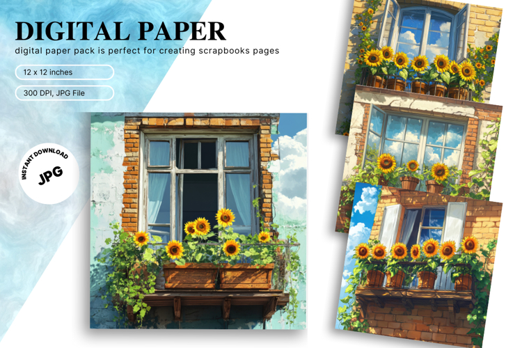 Sunflower Background Wallpaper Digital Paper Wall Art