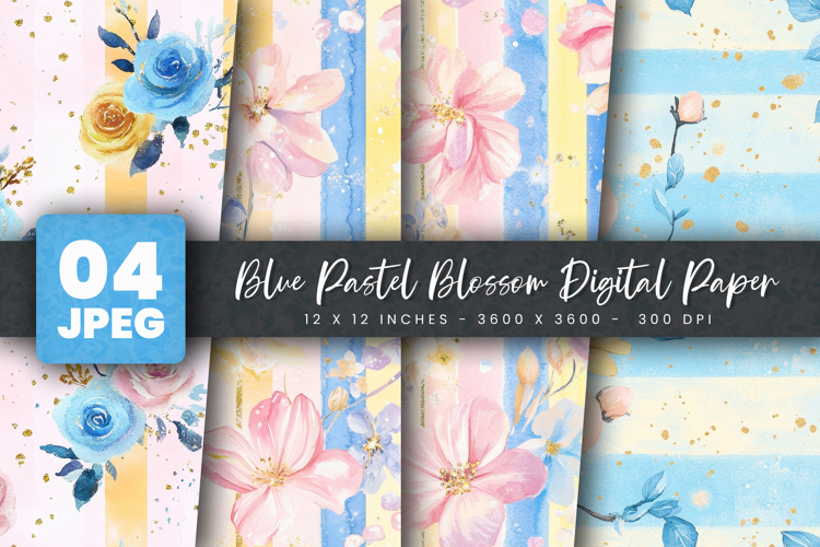 Blue Pastel Blossom Digital Paper