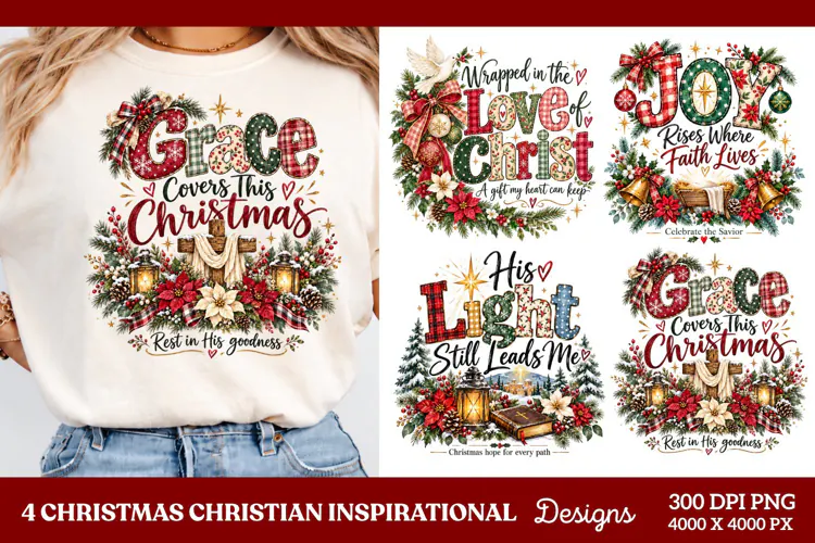 4 Christian Christmas PNG Designs, 4 Christian Inspirational