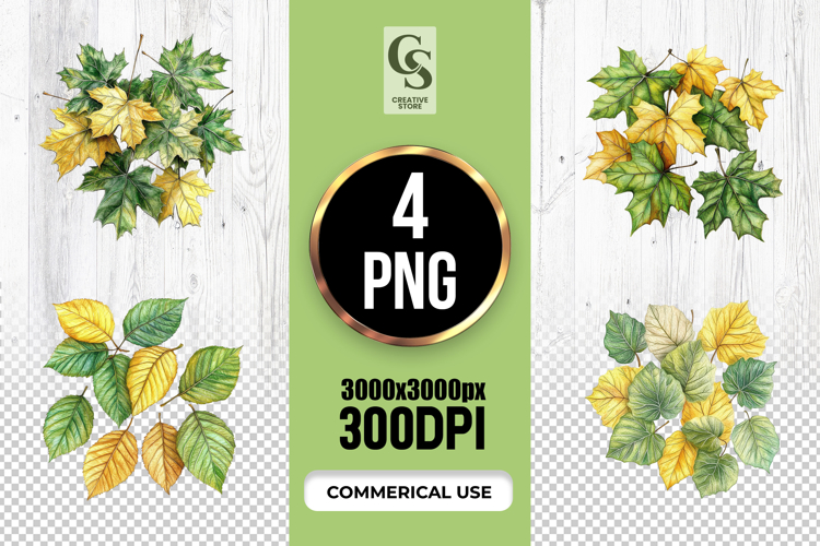 Watercolor Botanical Leaves Clipart Sublimation PNG