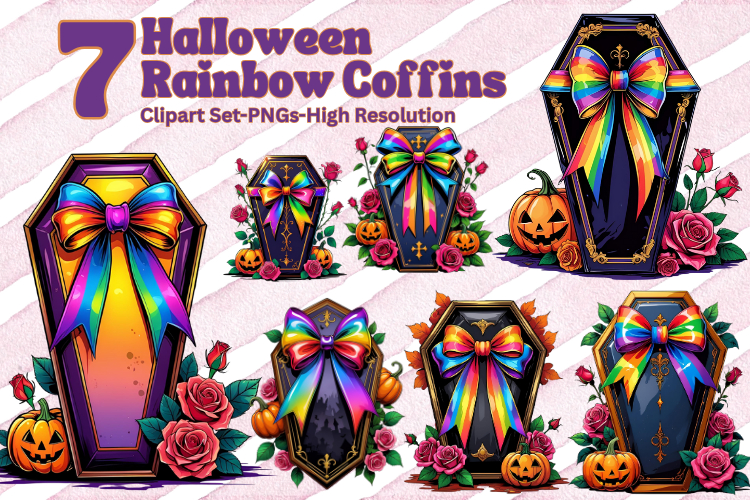 Halloween Coffin with Rainbow Bow | Pride Halloween Art