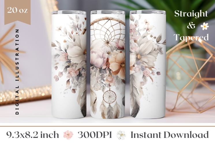 Watercolor Flowers Tumbler Design, Boho Tumbler Wrap