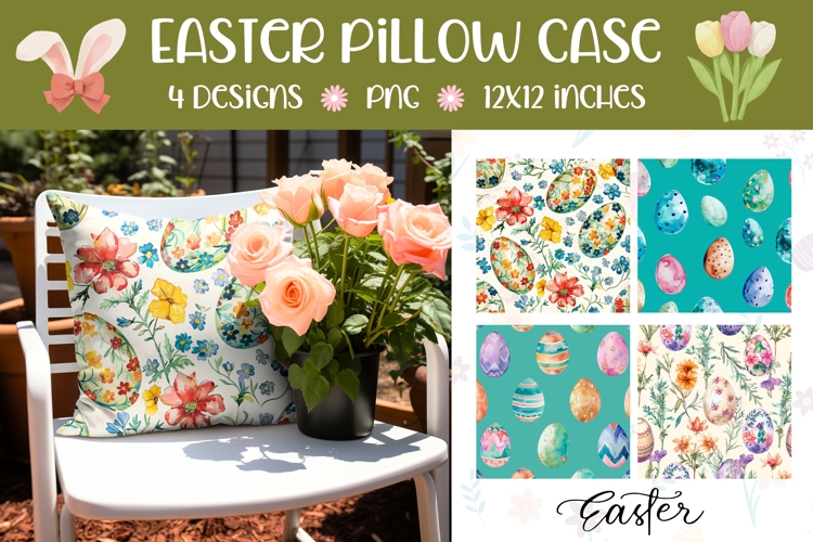 Easter Pillow Case Designs, Watercolor Easter Eggs Print