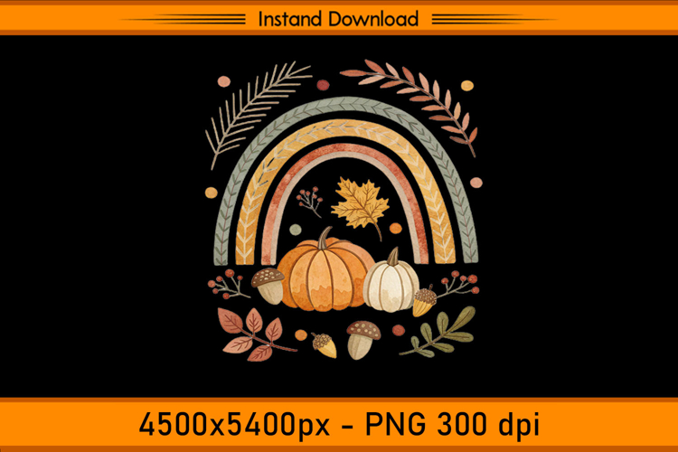 Fall Rainbow with Pumpkins & Leaves Sublimation PNG