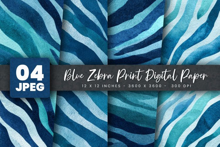 Blue Zebra Print Digital Paper
