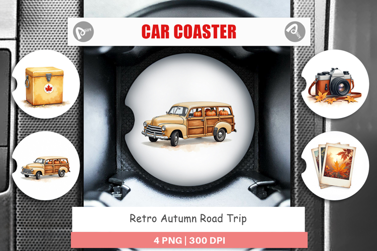 Car Coaster Vintage Fall Road Trip