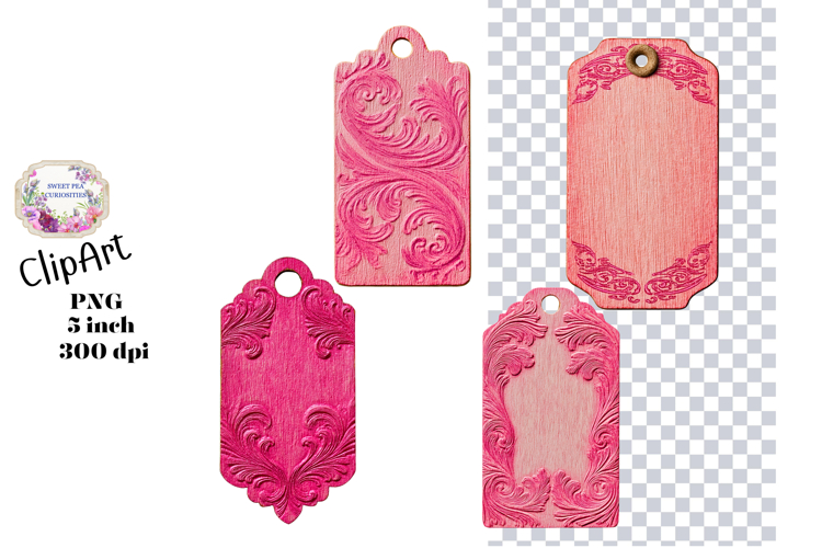 Tags, Pink, Ephemera, PNG, Junk Journal, Vintage, clipart