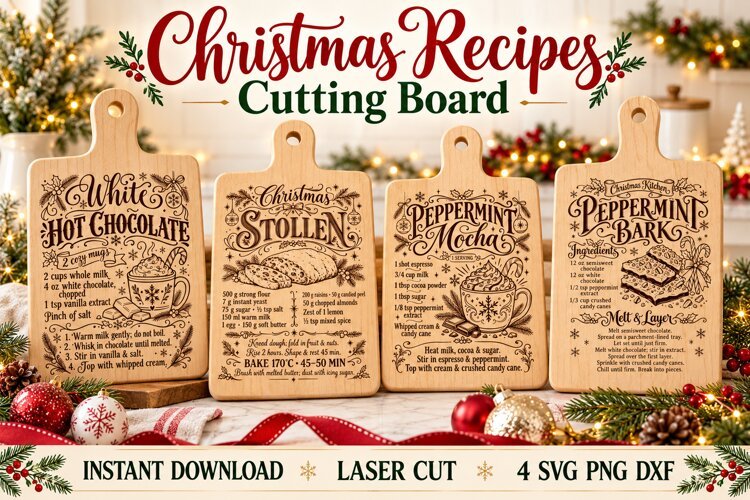 Christmas Recipes SVG PNG, Laser Engraved Cutting Board example image 1