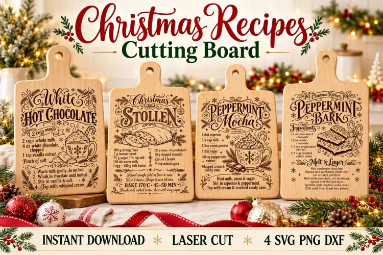 Christmas Recipes SVG PNG, Laser Engraved Cutting Board