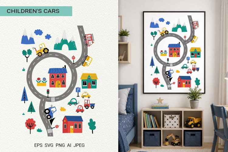 Kids Cars Poster Print | EPS SVG PNG JPG AI
