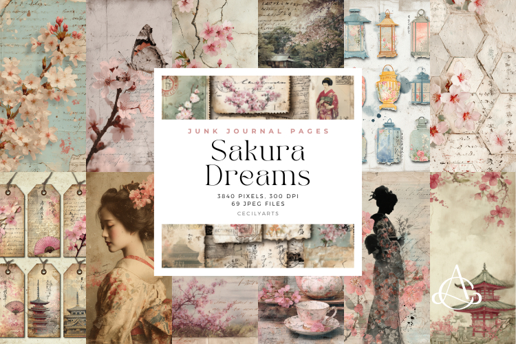 Sakura Dreams Junk Journal Page Bundle