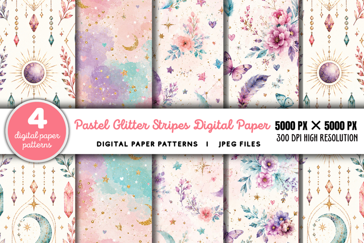 Pastel Glitter Stripes Digital Paper JPG