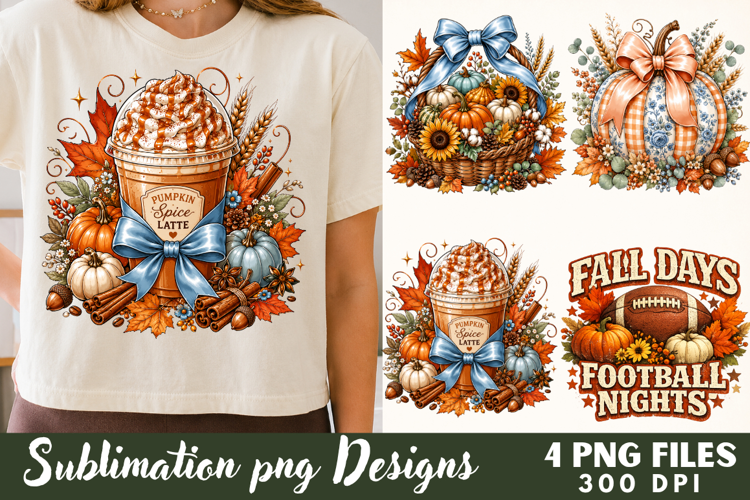 Watercolor Pumpkin Spice Latte & Fall Football PNG file