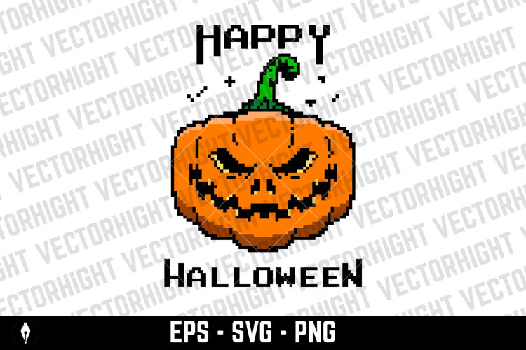 Pixel art halloween pumpkin icon isolated on white bg