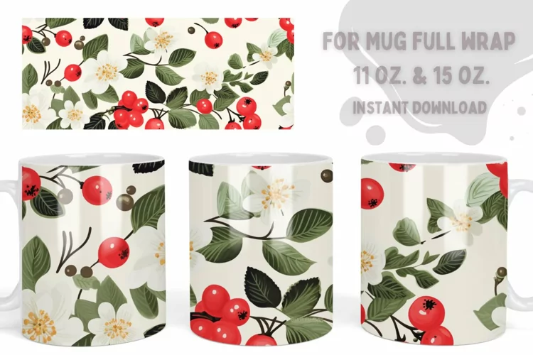 Berry Christmas Mug Sublimation Wrap
