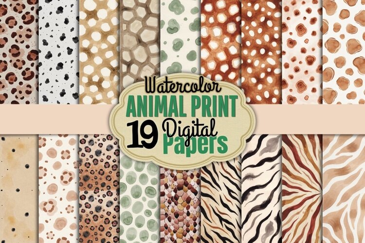 Watercolor Animal Print Digital Paper example image 1