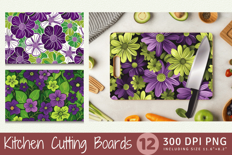 Purple & Green Flowers Cutting Boards sublimation Design
