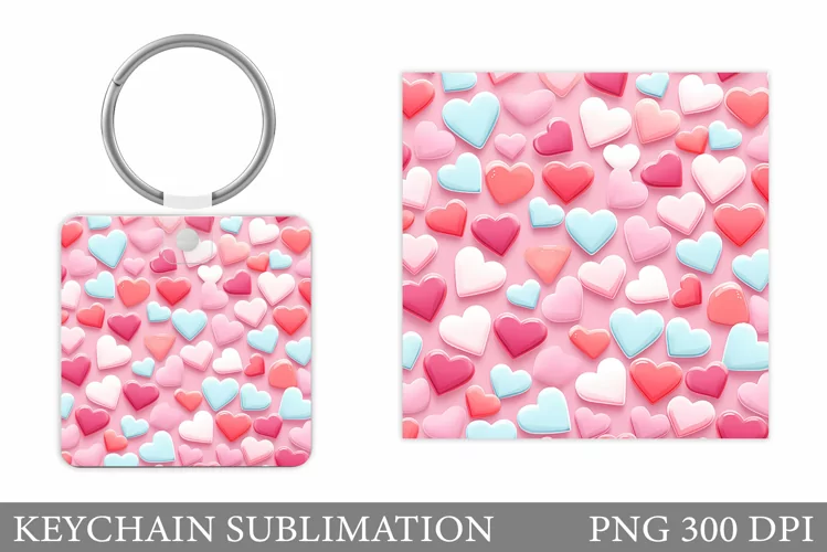 Colorful Hearts Keychain Design. Hearts Keychain Sublimation