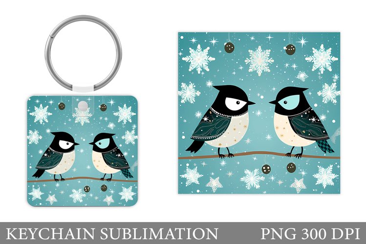 Winter Bird Keychain. Cute Bird Keychain Sublimation example image 1