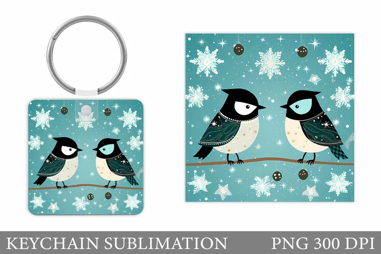 Winter Bird Keychain. Cute Bird Keychain Sublimation