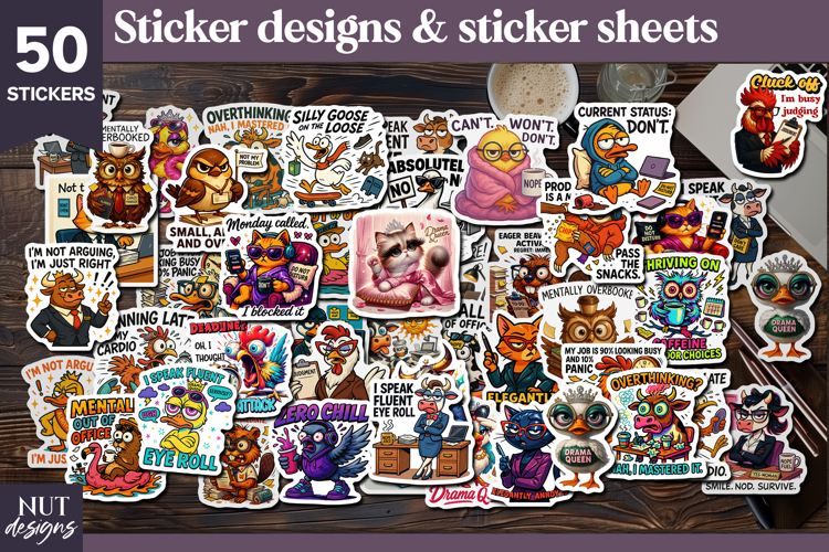 Funny Sarcastic Stickers Bundle, office manager, drama queen
