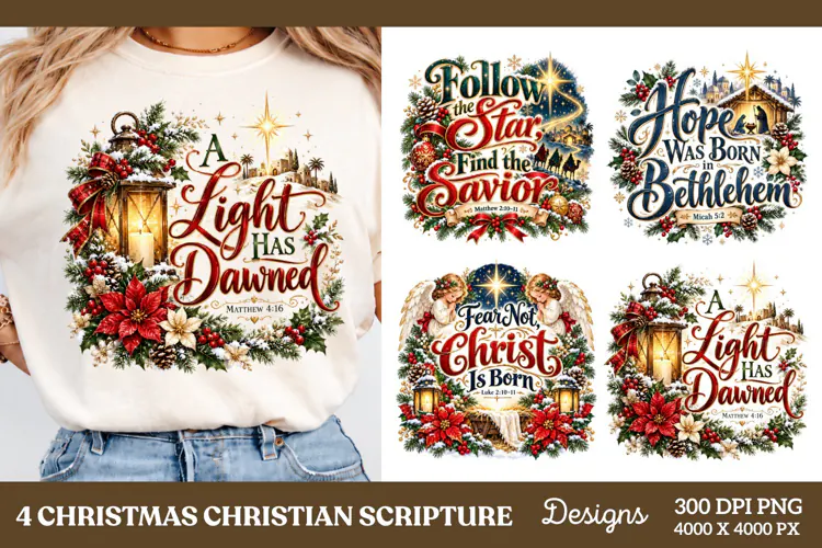 4 Christian Christmas PNG Designs, 4 Nativity Bible Verse PN