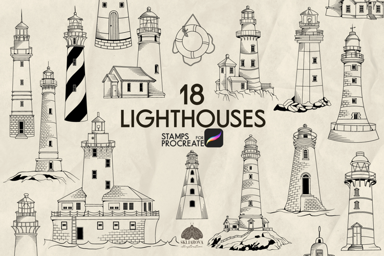 Lighthouse Procreate stamp brushes