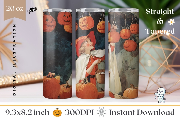 Vintage Halloween Tumbler Wrap Design, Halloween PNG