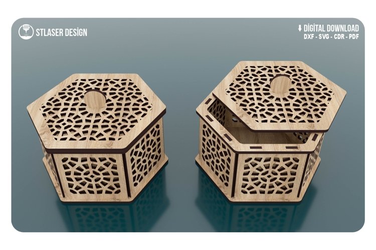 Decorative hexagon wooden gift box, Gift box laser cut
