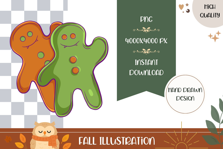 Hand Drawn Fall Illustration, Gingerbread Men PNG